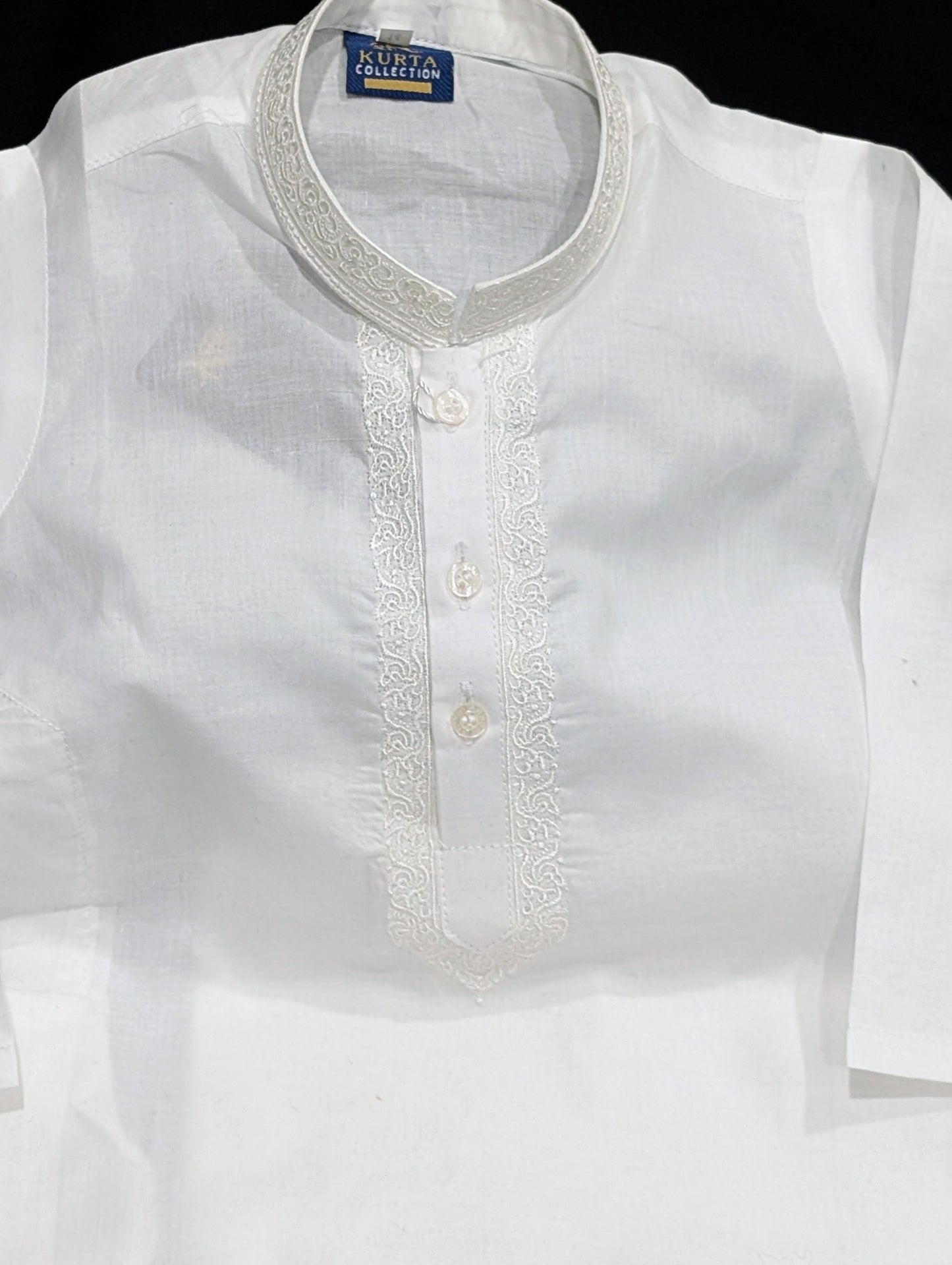 White neck embroidered cotton kurta and pajama set