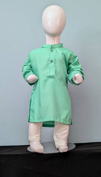 Infant teal cotton kurta with white trouser