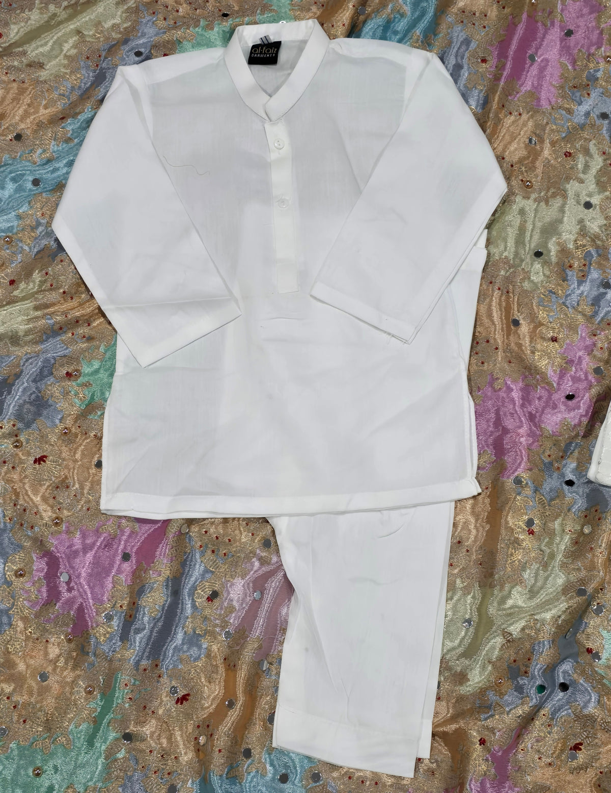 Infant white cotton kurta pyjama with embroidered Waistcoat