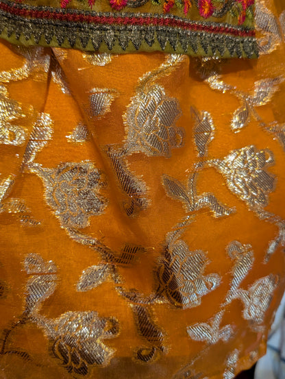 Girls green organza embroidered shirt with orange gharara