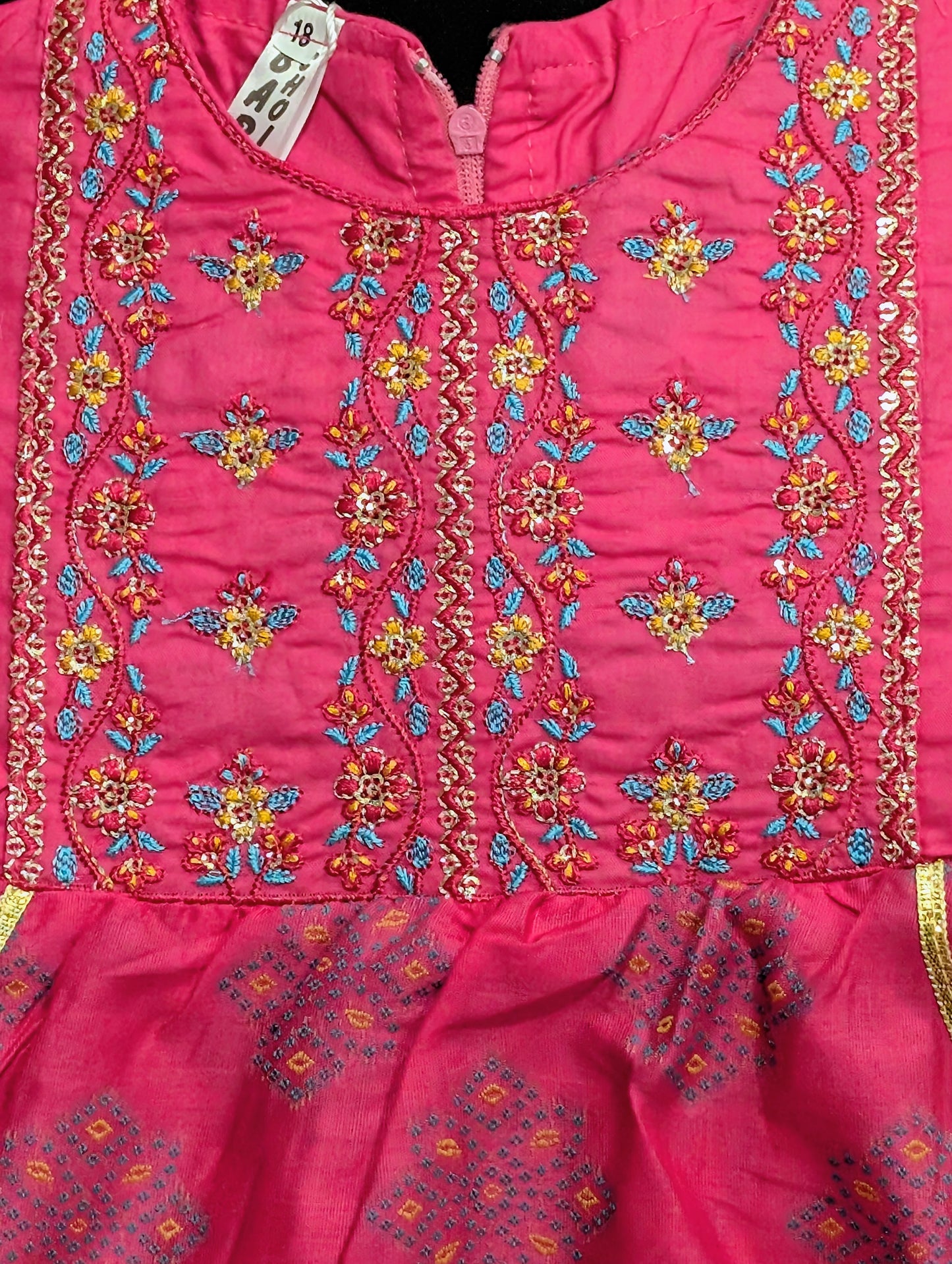 Girls' cotton self-printed embroidered and gotta work frocks and gharara sets (available in two colors).