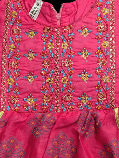 Girls' cotton self-printed embroidered and gotta work frocks and gharara sets (available in two colors).