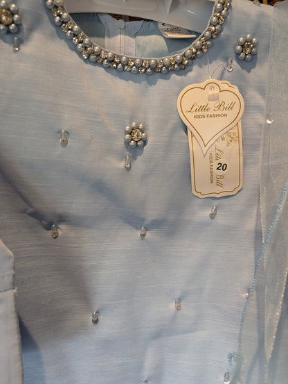 Girls light blue Three piece gharara set with matching bags