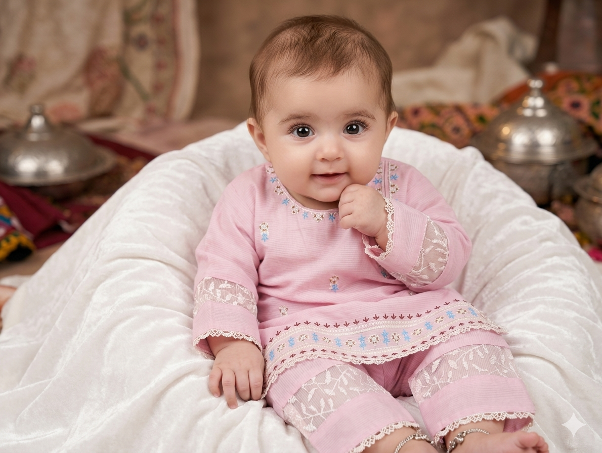 Infant pink embroidered kurta pyjama