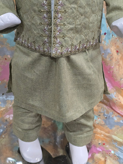 Infant viscose embroidered kurta pyjama with embroidered waistcoat