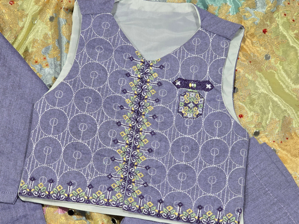 Infant embroidered kurta with pyjama and waistcoat