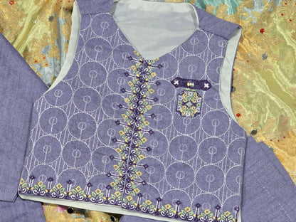 Infant embroidered kurta with pyjama and waistcoat