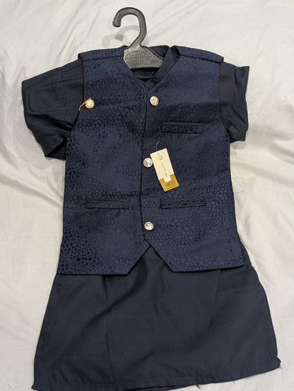 Boys' Royal Blue Kurta Pyjamas with Jamawar Waistcoat