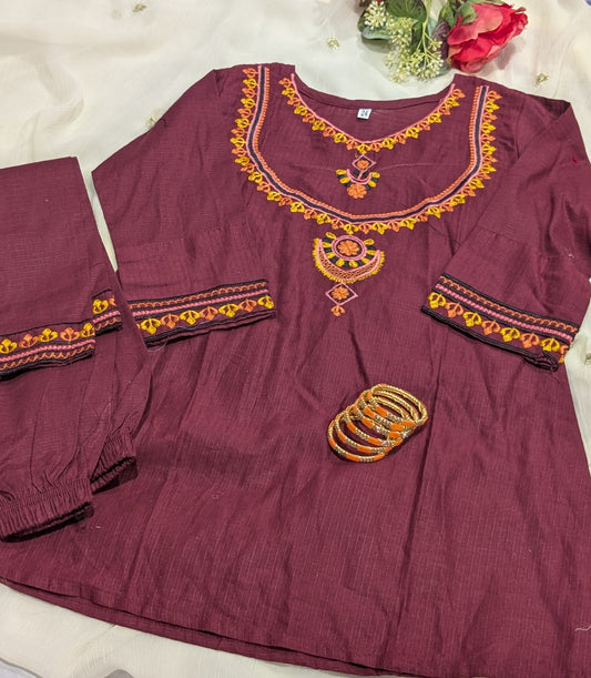 Girls cotton embroidered frock with matching pants