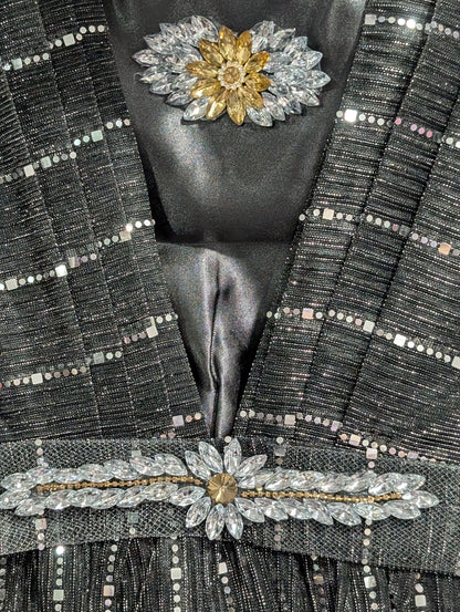 Girls' kaftan-style maxi dress featuring silk pants and a net dupatta.