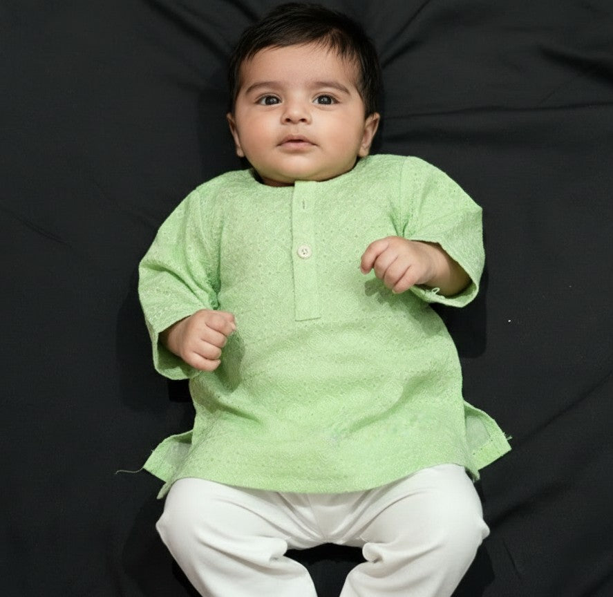 Boys' mint green Chicken Kari kurta with white pyjamas