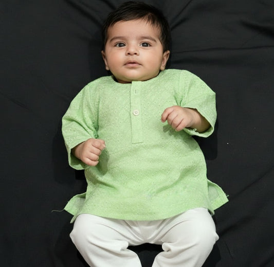 Boys' mint green Chicken Kari kurta with white pyjamas