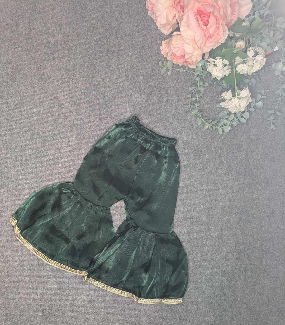 Girls' Emerald Festive Sharara Set with Gold Embellishments