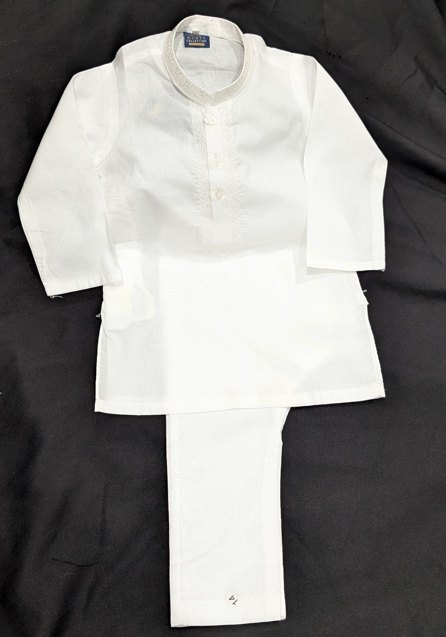White neck embroidered cotton kurta and pajama set