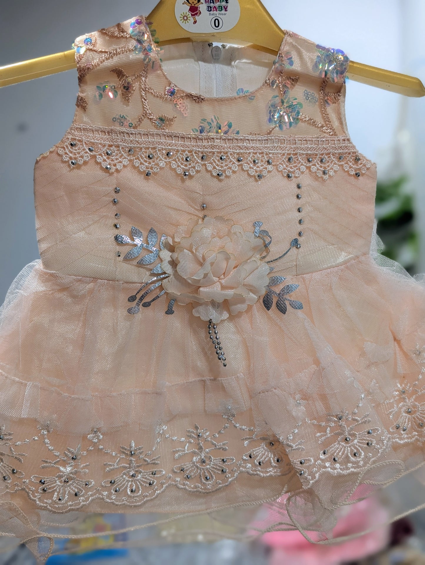 Baby girl's fancy frock with matching pants and headbands (available in four colors)