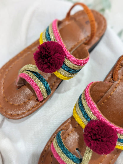 Girls multicolored pompom sandals