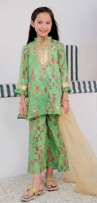 Girls viscose printed & embroidered shirt with plazo and net duapatta