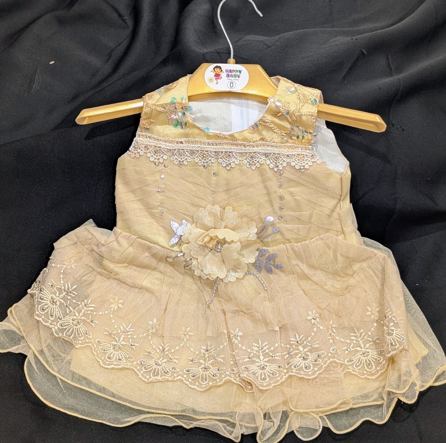 Baby girl's fancy frock with matching pants and headbands (available in four colors)