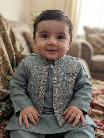 Baby boy/embroidered viscose kurta pyjama with embroidered Waistcoat