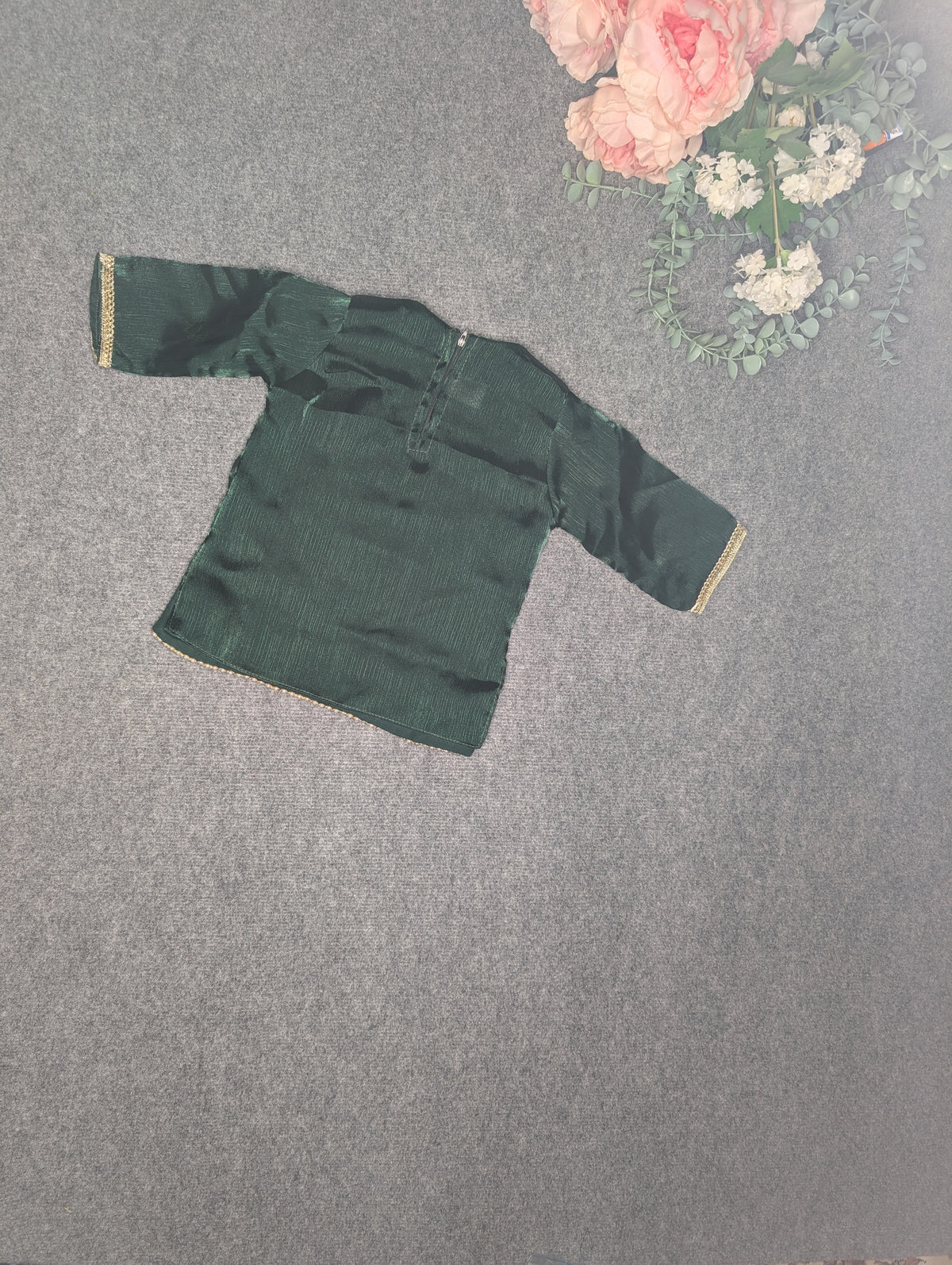 Girls' Emerald Festive Sharara Set with Gold Embellishments