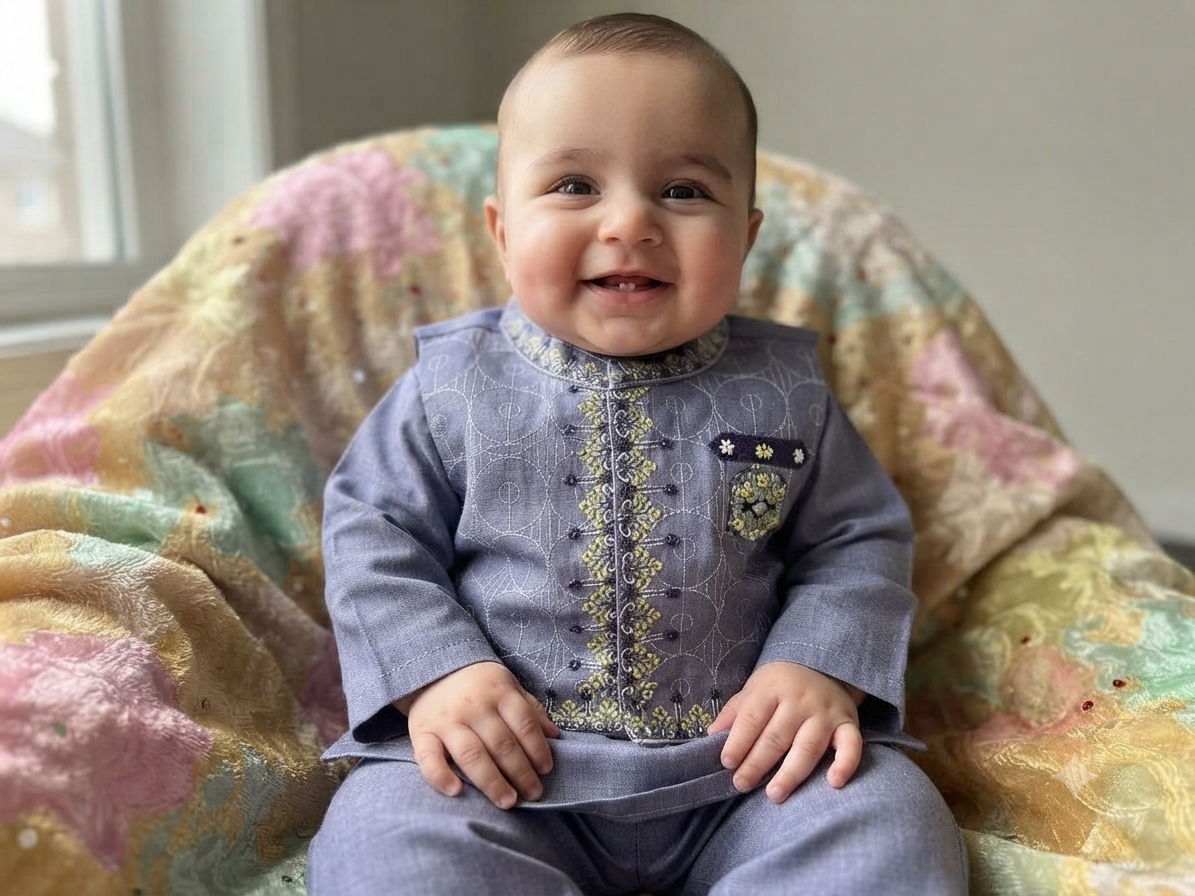 Infant embroidered kurta with pyjama and waistcoat