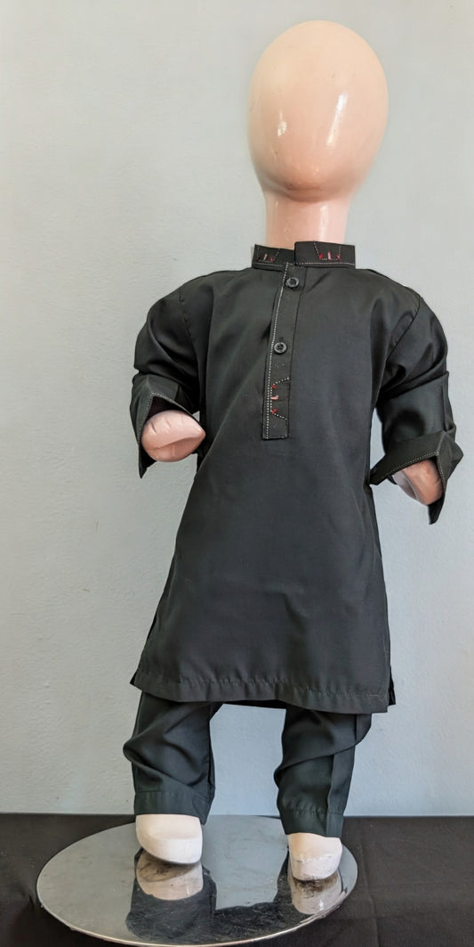 Boys dark green Wash and wear kurta and pyjama