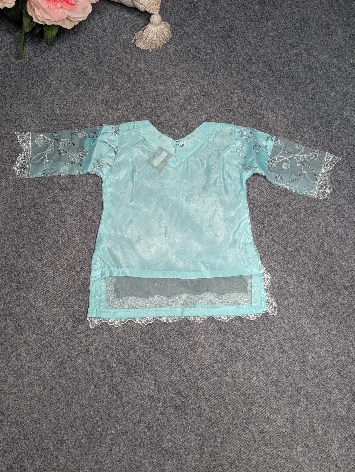 Pastel Aqua Sequin Embroidered Kurti & Sharara Set