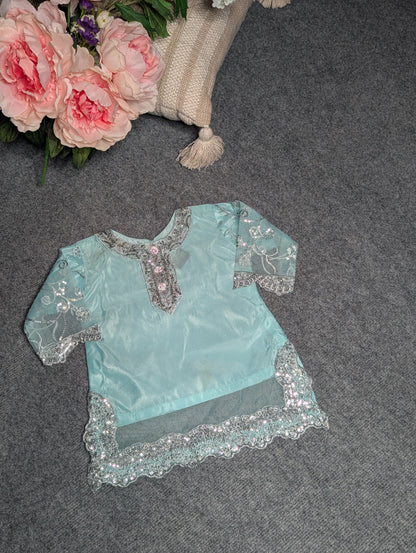 Pastel Aqua Sequin Embroidered Kurti & Sharara Set