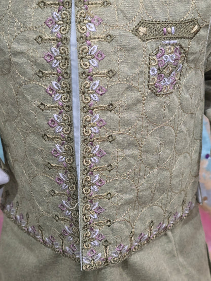 Infant viscose embroidered kurta pyjama with embroidered waistcoat