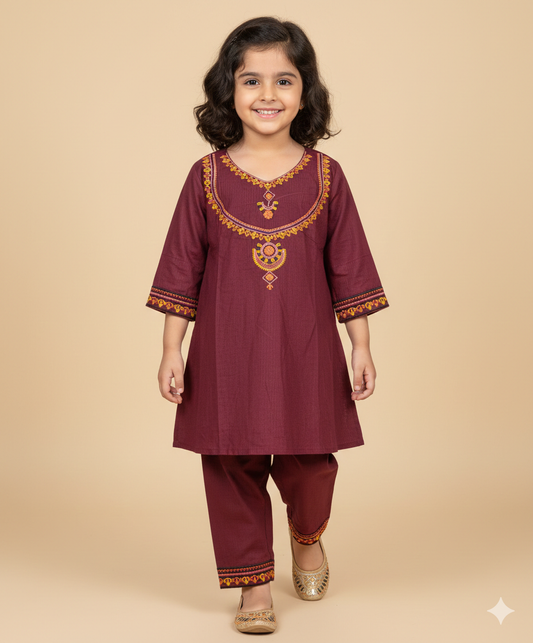 Girls cotton embroidered frock with matching pants