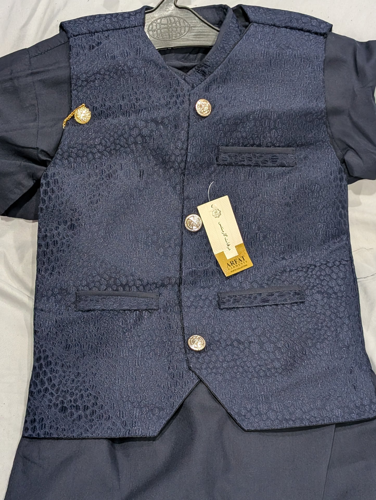 Boys' Royal Blue Kurta Pyjamas with Jamawar Waistcoat