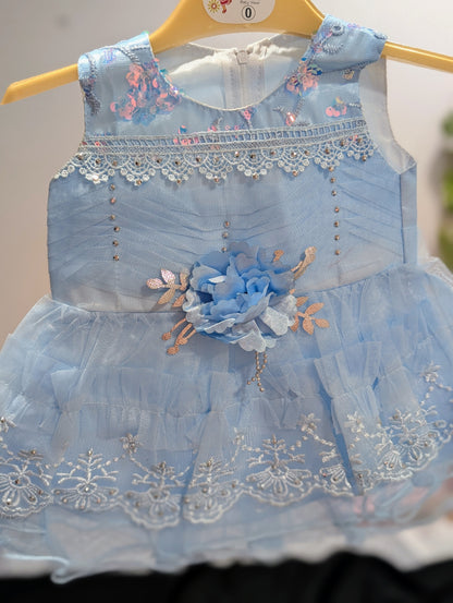 Baby girl's fancy frock with matching pants and headbands (available in four colors)