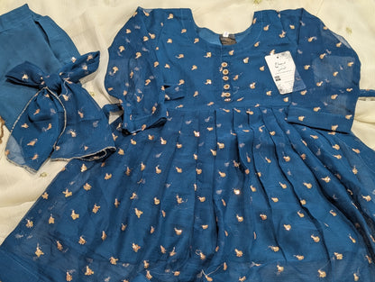 Girls blue shafoon frock with matching dupatta and trouser