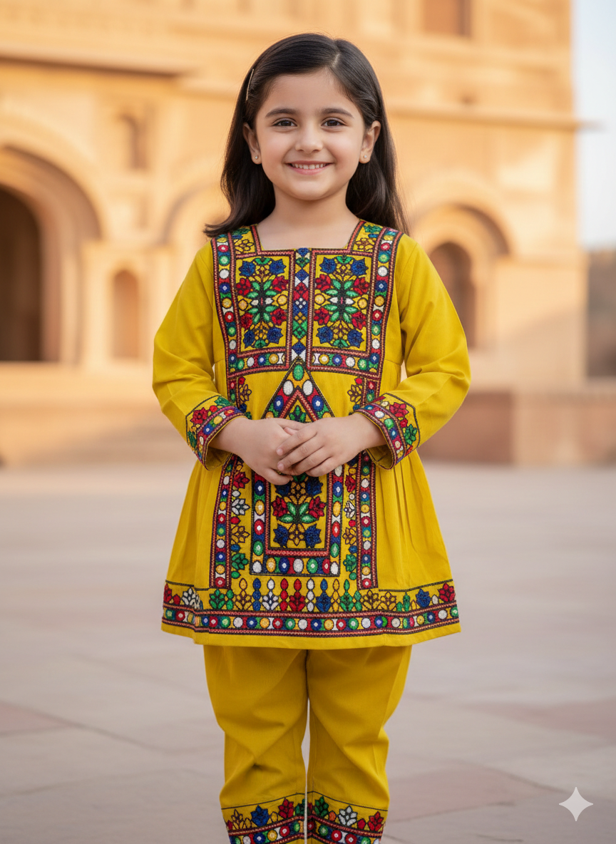 Girls shafoon fully embroidered airline shirt with matching pants