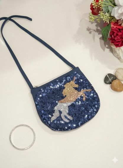 Girls' blue unicorn motif shimmery bags