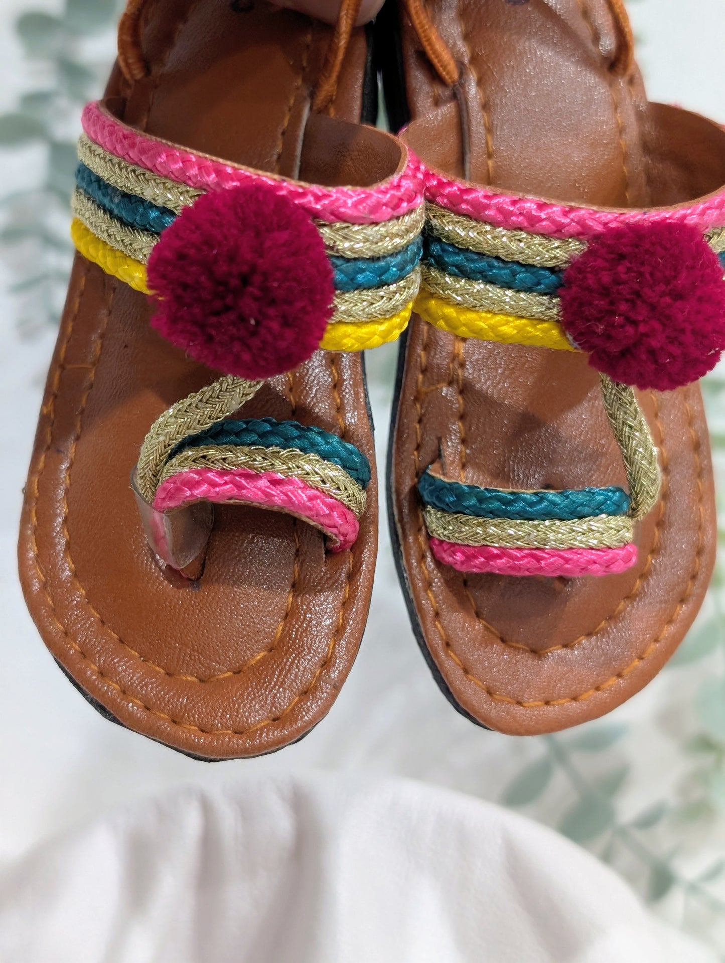 Girls multicolored pompom sandals