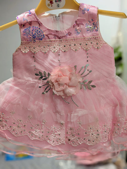 Baby girl's fancy frock with matching pants and headbands (available in four colors)