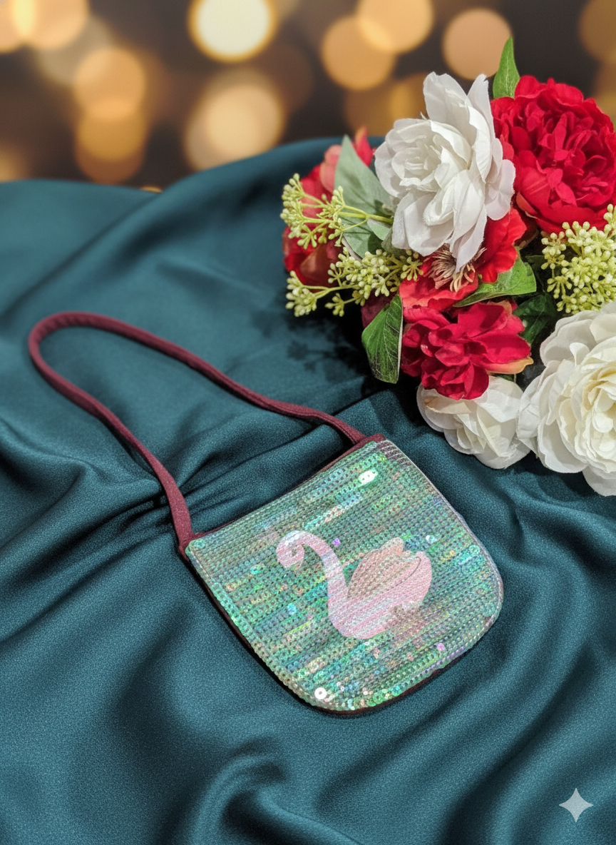 Shimmery bags with swan motifs for girls