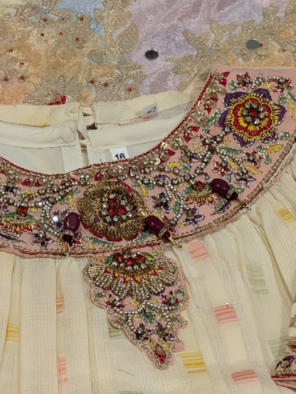 Festive Ivory & Peach Embroidered Peplum Kurti with pants