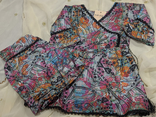 Girls lawn printed frock with matching gharara style pants